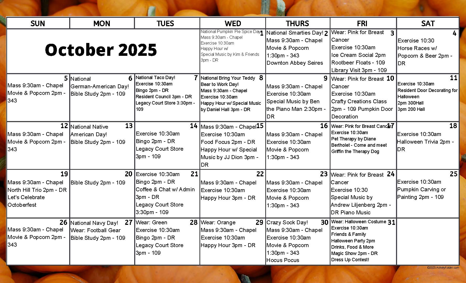 Legacy Court Senior Living October 2025 Event Calendar